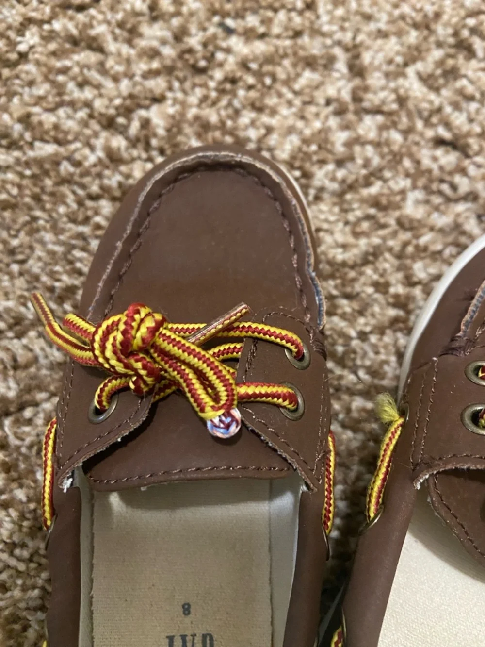 GAP Brown Kids Moccasin Boat Shoes with Yellow Accents